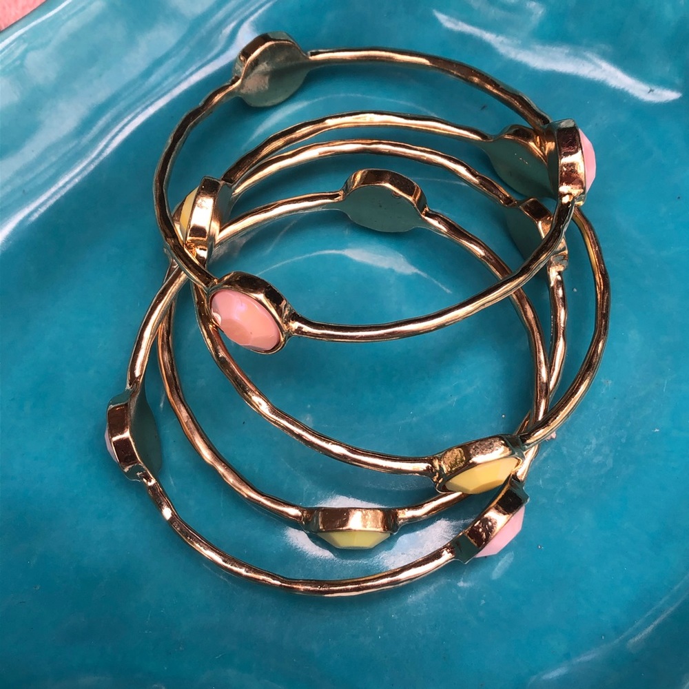 Goldtone Stacking Bangles with Rhinestones - Picture 2 of 4